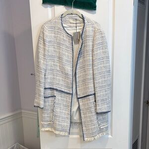 Zara Cream and Navy Tweed Blazer